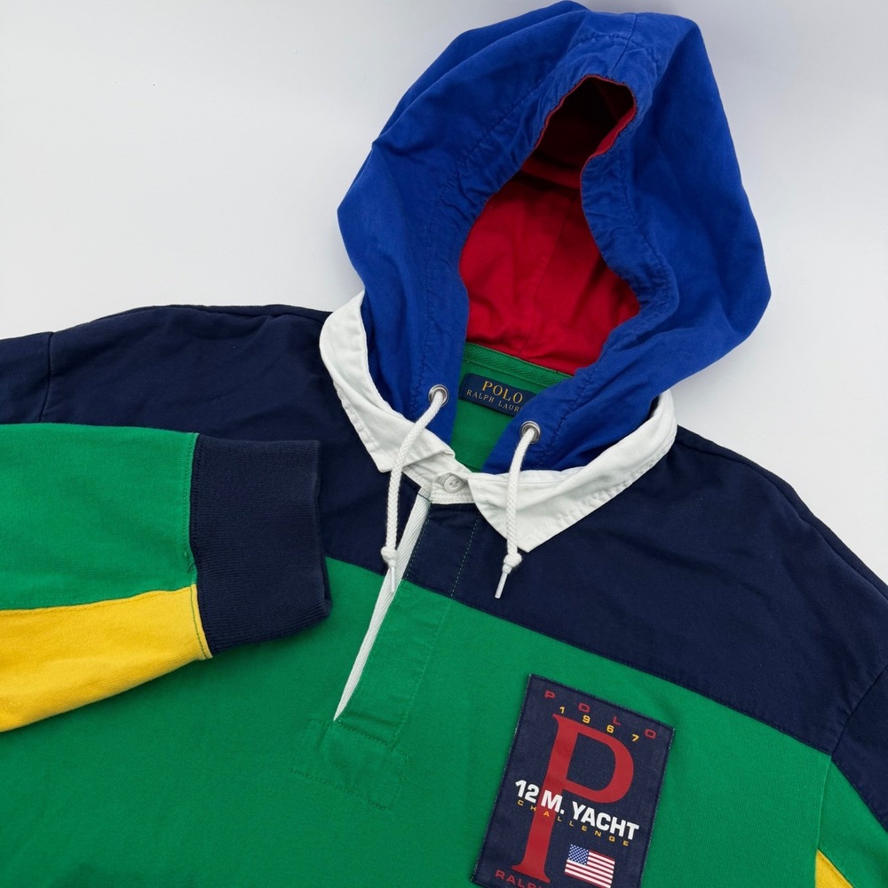 Polo Ralph Lauren 12M Yacht Challenge Hoodie Mens XXL Rugby Colorblock Patch